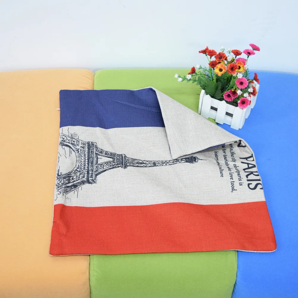 european paris tower square pillow case print cotton pillowcase home decor bedroom cafe office sofa decoration