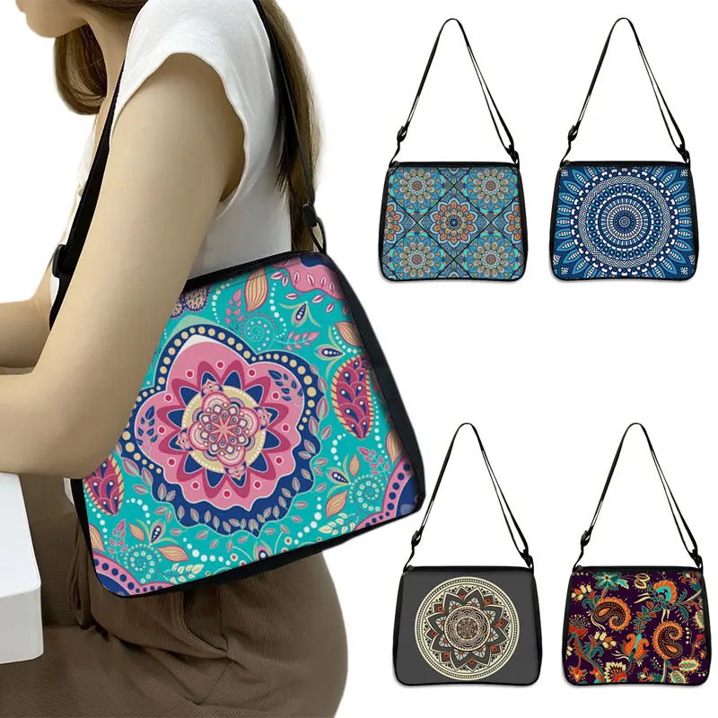 Mandala Flowerote Handbag Women Ethnic Traditional Shopping Bag Floral Print Shoulder Bag For Lady Traveling Messenger Bag - Image 7