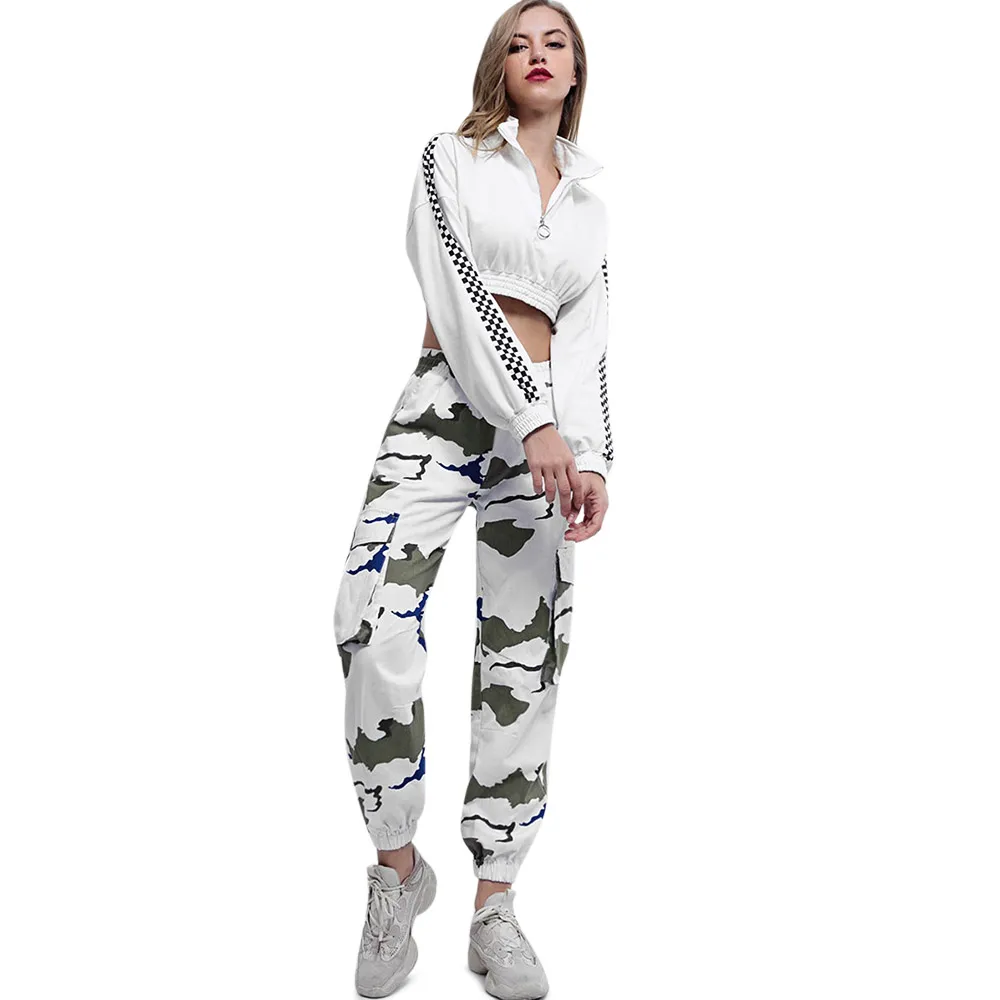 ZAFUL Mid-Waist Printed Jogging Pants Pockets Bouquet Pants Graphic Elastic Waist Casual Women Pants Autumn Multi Standard Size