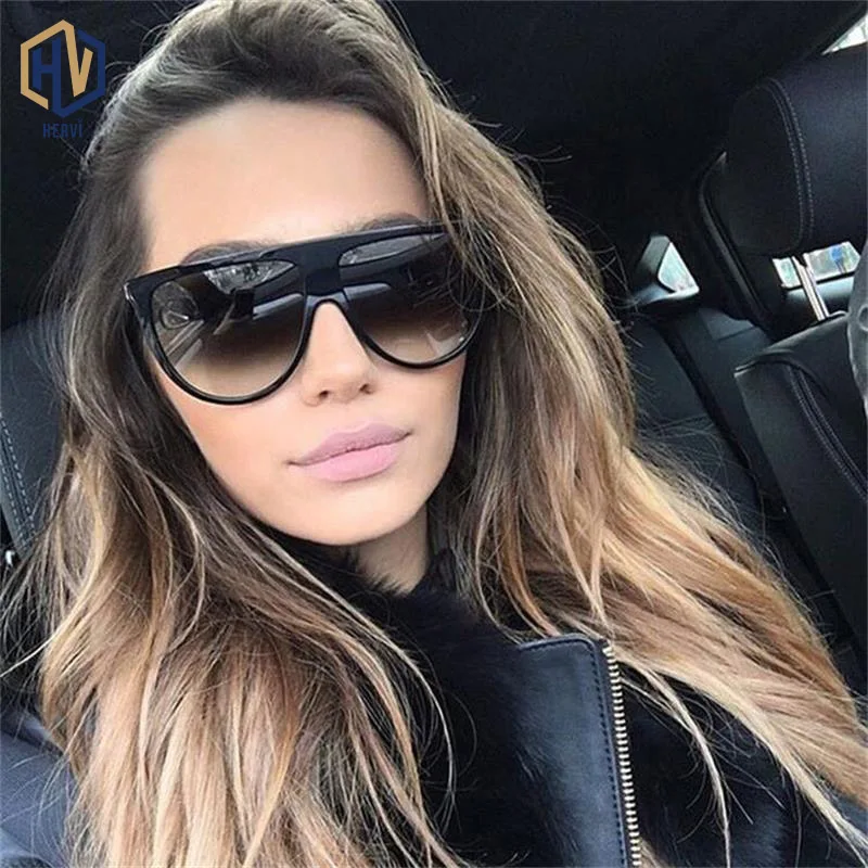

New Semicircle Sunglasses Women Vintage Retro Flat Top Oversized Sun Glasses Square Pilot Luxury Designer Large Black Shades