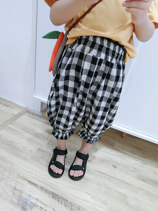 Г. Летняя детская одежда для маленьких детей; детские брюки в Корейском стиле; противомоскитные штаны в клетку для девочек; брюки-фонарики