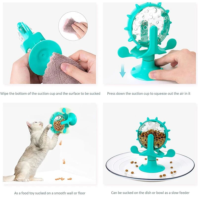 Cat Treat Dispenser Toy Windmill Cat Treat Puzzle Suction Cup Cat Treat Toys