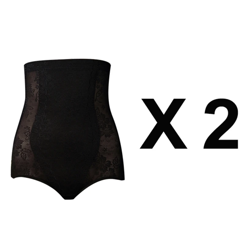 2Pcs Black Корсет трусы утягивающее карсет для похудения белье пояс для похуденияженское нижнее белье нижнее белье Утягивающее нижнее белье Корректирующее белье для живота дышащее нижнее белье для похудения - Цвет: 2Pcs Black
