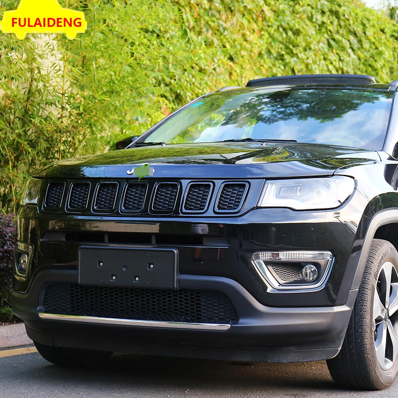 7 шт. для Jeep Compass- красный и черный ABS Хром Передняя решетка решетки сетки комплект вставок отделка автомобиля Стайлинг Аксессуары