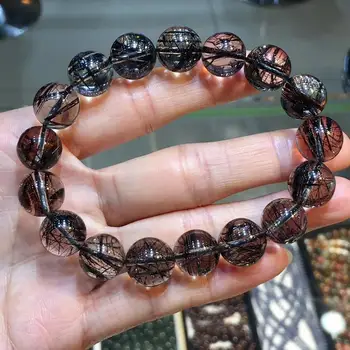 

11mm Certificate Natural Black Rutilated Quartz Crystal Bracelet Women Men Clear Round Beads Wealthy Stone From Brazil AAAAA
