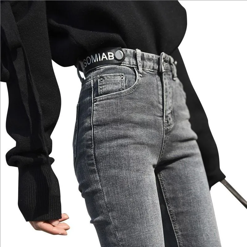 

Cotday Spring Vintage Black Elastic Skinny Denim Women High Waisted Waist Stretch Jeans Female Casual Gray Pencil Leggings Pants