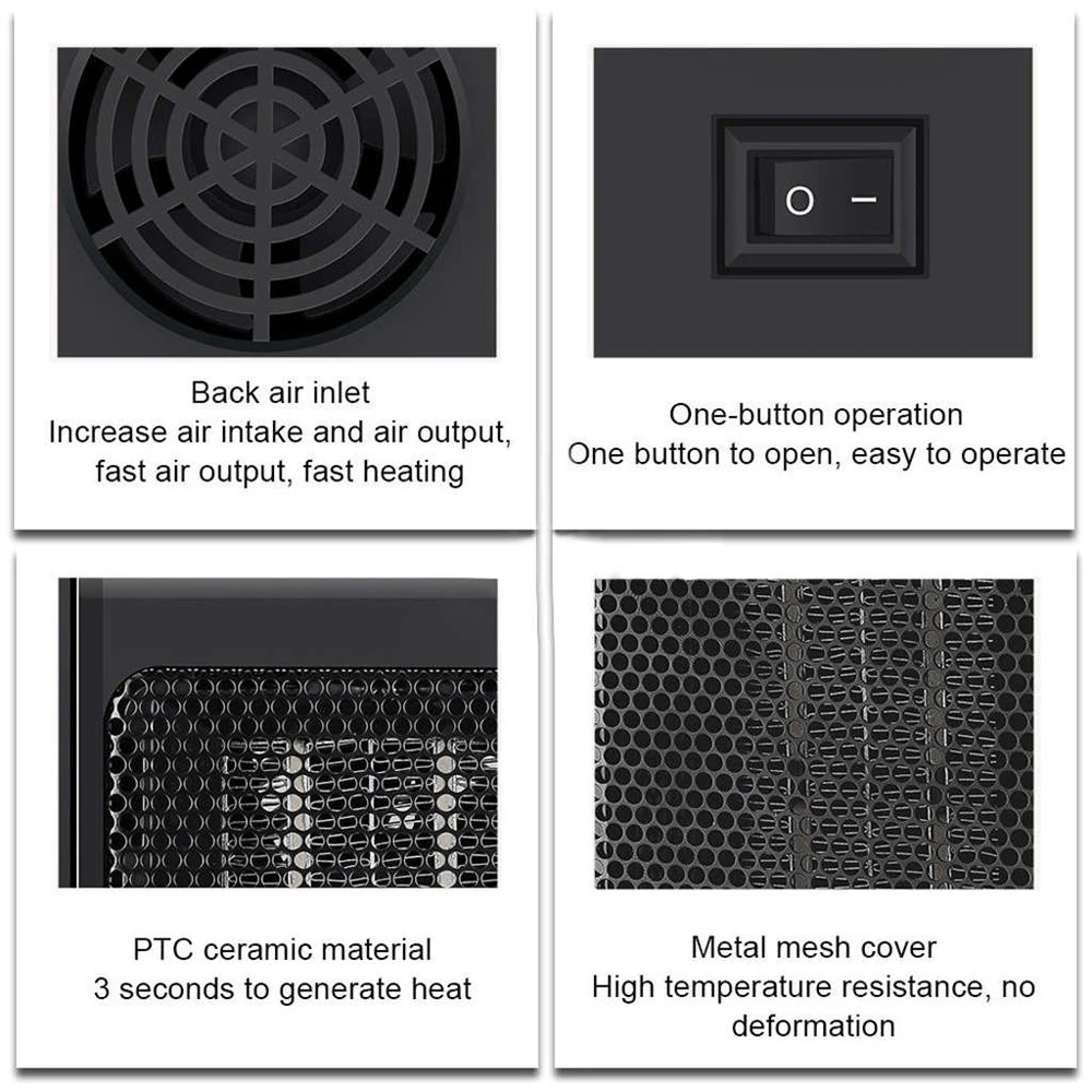 Эффективный офисный обогреватель черный с американской/европейской вилкой 500 Вт