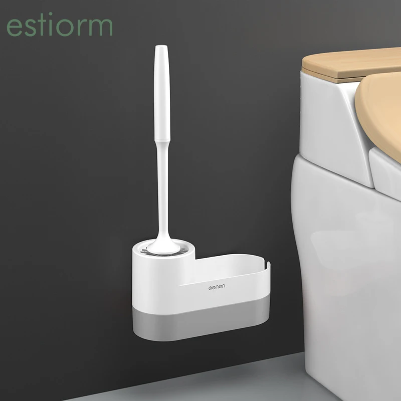 

Estiorm toilet brush with holder Wall Mounted soft Silicone Toilet Brush wc toilette brosse with storage Bathroom Cleaning Brush