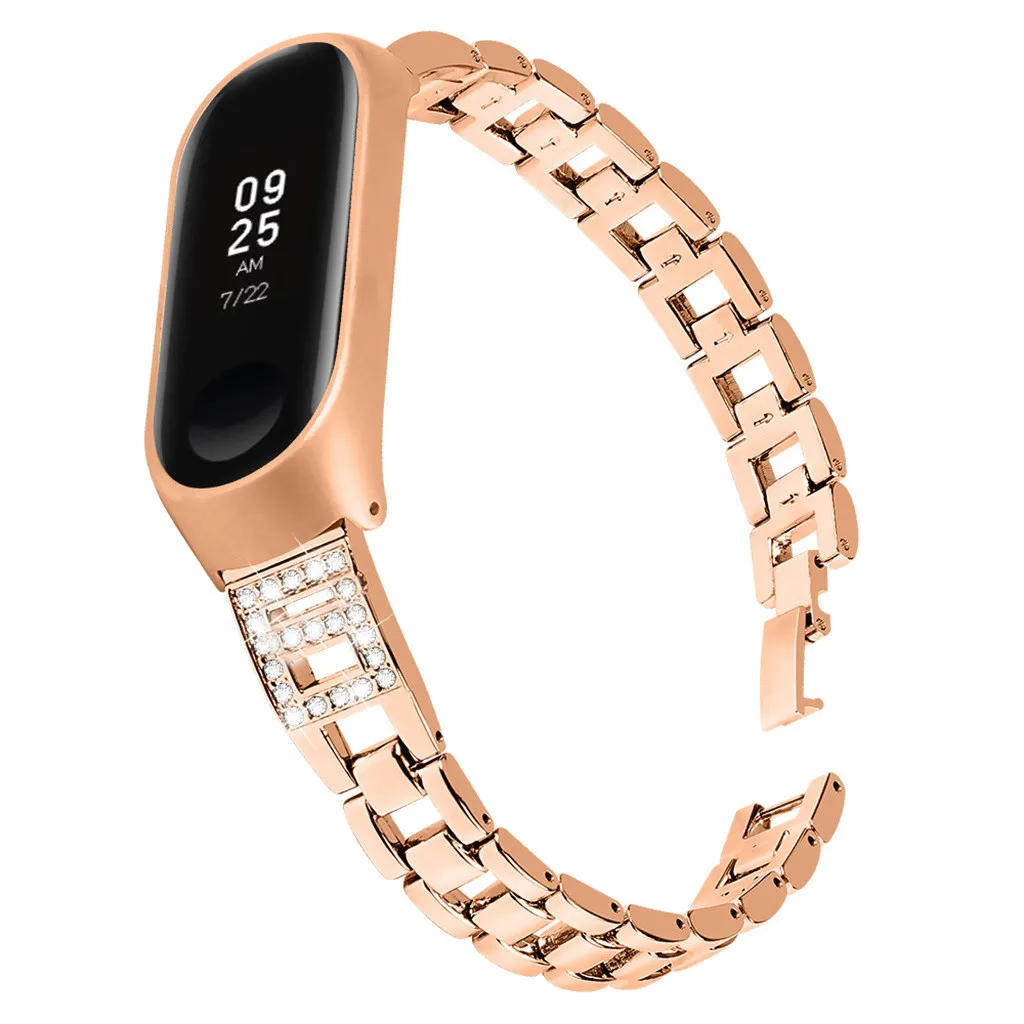 Rose Gold Браслет из нержавеющей стали для xiaomi 3 4, сменный ремешок, браслет из розового золота, женский ремешок для mi band 4 mi 3, ремешок - Цвет: Rose Gold
