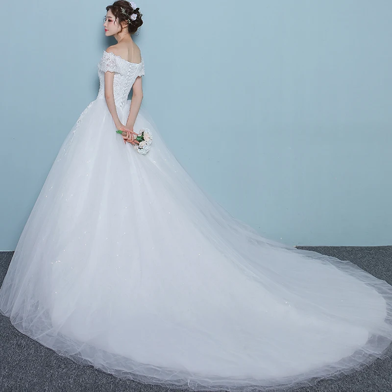 Белый цвет слоновой кости с открытыми плечами Vestido De Noiva свадебное платье поезд на заказ размера плюс свадебный Тюль Mariage