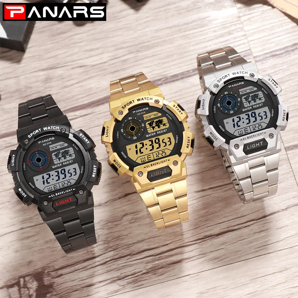 

Women Men Unisex Watch Vintage Stainless Steel LED Sports Military Wristwatches Gold Silver Electronic Digital Watches Present