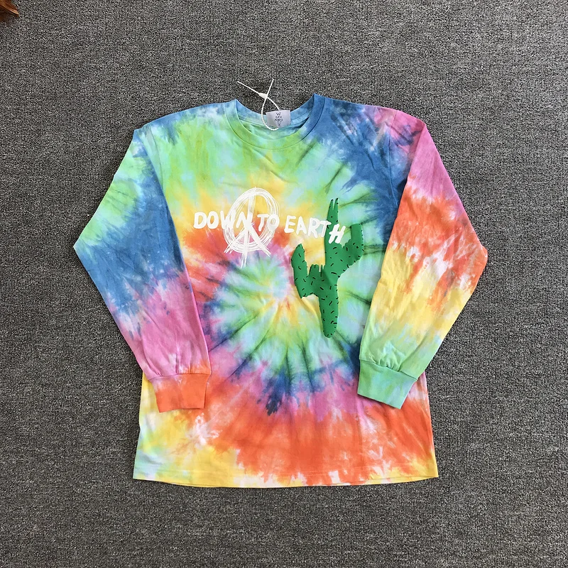 Мужские и женские футболки Astroworld x DOVER Star t-shirt граффити ручная роспись галстук-окрашивание с изображением Трэвиса Скотта Тройник с длинным рукавом с логотипом кактуса