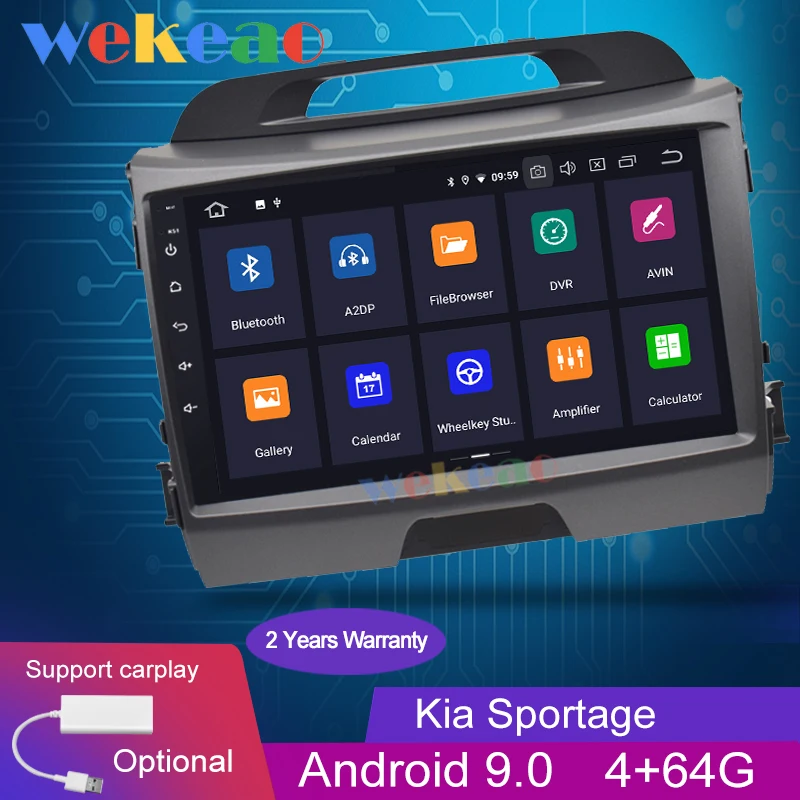 Wekeao Touch Screen 9'' 1 Din Android 9.0 Car Dvd Player For Kia KX5 Sportage Car Radio Android Auto GPS Navigation 2010-2015