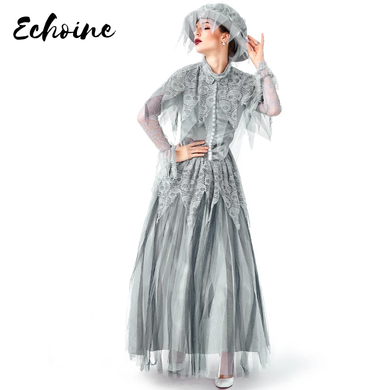 Роскошный костюм невесты призрака ecoine Женский для косплея на Хэллоуин серое