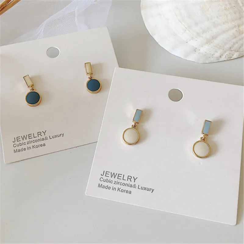 Серьги-гвоздики женские геометрические круглые разные цвета Южная Корея модные