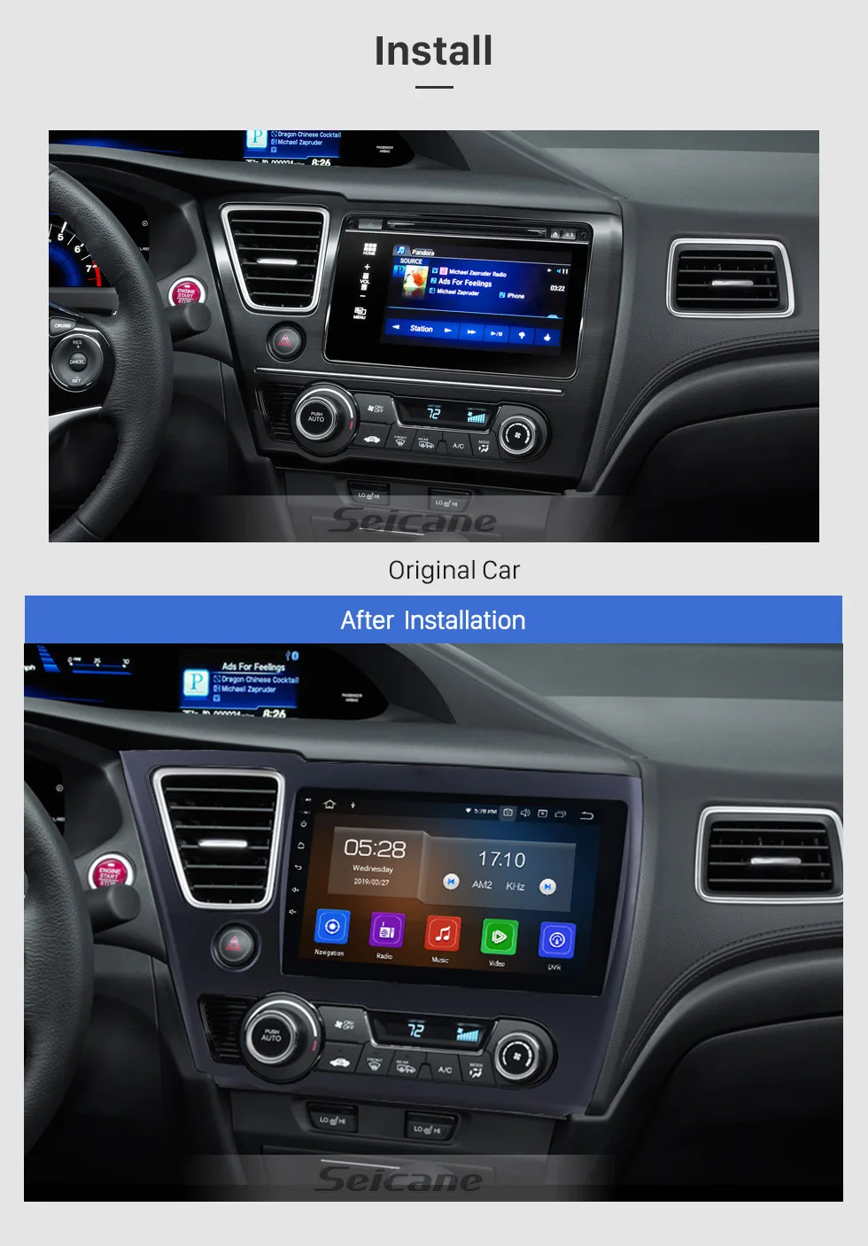 Seicane 9 дюймов 4+ 64G Android 9,0 для Honda Civic автомобильный стерео gps навигатор радио плеер Зеркало Ссылка 4G wifi