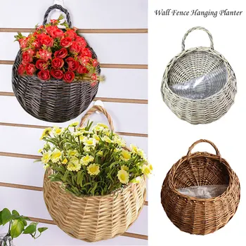 

Hand Made Wicker Rattan Flower Basket Green vine Pot Planter Hanging Vase Container Wall Plant Basket For Garden