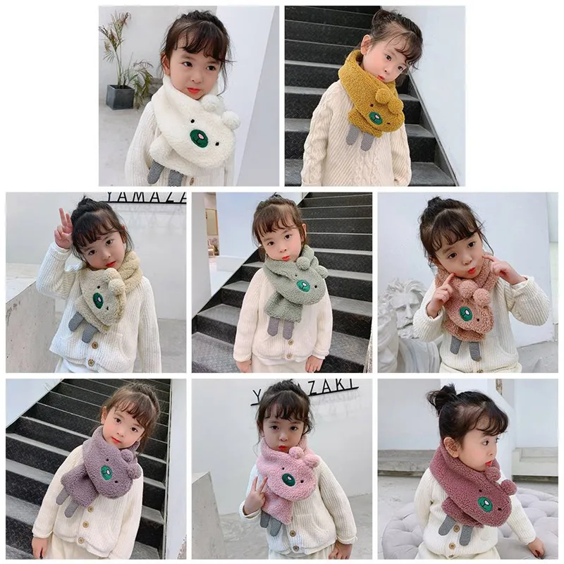 Детский зимний теплый шарф для девочек, имитация овечьей шерсти, плюшевый шарф, милые модные мягкие эластичные милые шарфы в форме животных из мультфильмов