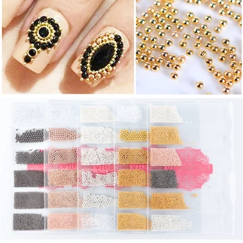 

1 Pack Mini Steel Caviar Metal Micro Beads Nail Studs Gold Grey Small Stainless Mix Size Manicure 3D Nail Decoration Charm TR705