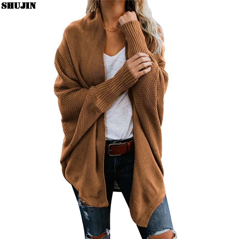 

SHUJIN Knit Cardigan Sweaters Women Invierno 2019 Autumn Winter Batwing Sleeve Large Size Sweater Female Elegant Jumper Coat New
