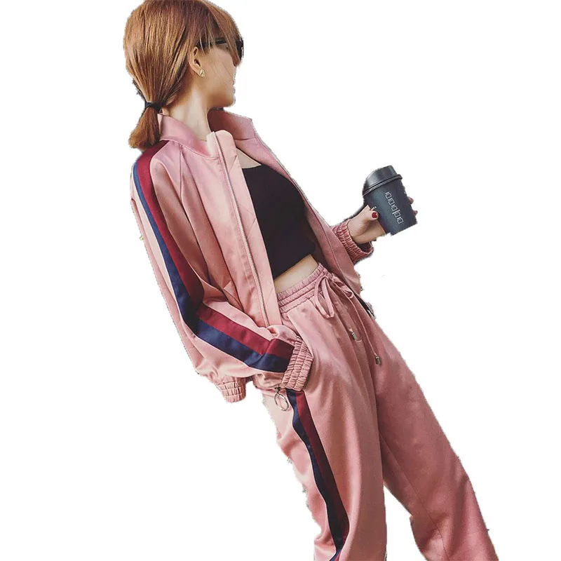 

Autumn Women Two Piece Set Tracksuit Outfits Hooded Top&Pants Suit Casual Stripe Fashion Sweatsuit Female Slim 2 Pc Sportsuits