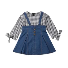 Платье для девушки из бутика г. Платья принцессы клетчатое джинсовое платье в полоску с длинными рукавами Вечерние Повседневные детские платья для девочек цельный