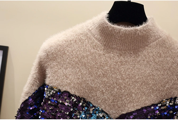 RICININA, зимний женский свитер, кашемировый вязаный джемпер, Весенняя водолазка, пэчворк, с блестками, Рождественский свитер для женщин, элегантный