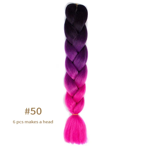 Synthetic jumb Braids Ombre Braiding Hair Extension Box Braid Hair Pink Purple Yellow Golden Colors hair 24inch kanekalons hair B50