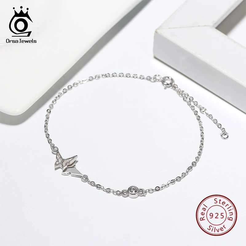 ORSA JEWELS настоящий 925 браслет в форме бабочки AAAA прозрачный Циркон Стерлинговое Серебро удлинитель цепочка ожерелье ювелирные изделия SB51