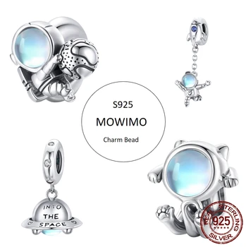 

WOSTU 925 Sterling Silver Spaceship & Astronaut Blue Moonstone Charms Fit Original Silver Bracelets Fine Jewelry Making BKC1694