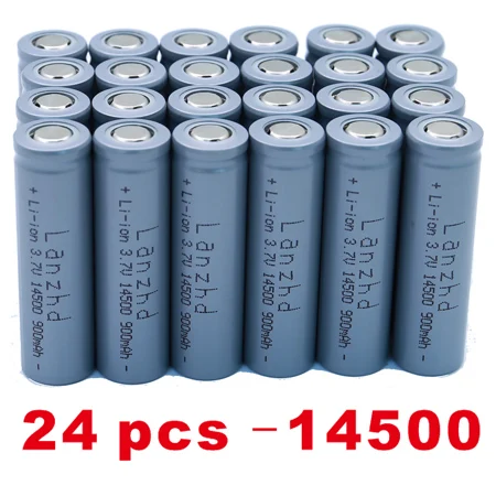 (1-24pcs)Lanzhd 14500 900mAh 3.7V Li-ion Rechargeable Batteries AA Battery Lithium Cell for Led Flashlight Headlamps Torch Mouse 24 PCS 14500