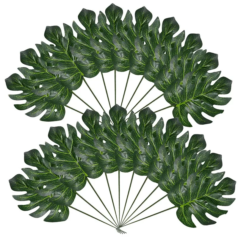 10-20 Pcs Artificial Plants Tropical Monstera Palm Leaves Simulation Leaf For Hawaiian Theme Party Decor Home Garden Fake Leaves