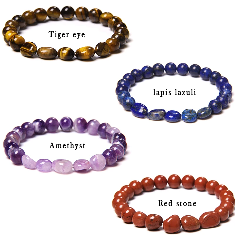 Cuentas de piedra Natural pulsera Simple Irregular amatistas lapislázuli de lapis granos del ojo de tigre pulsera de la suerte para los hombres y las mujeres joyas de Yoga
