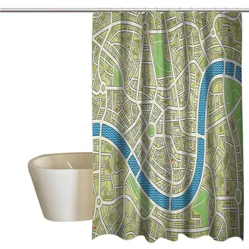 

Map Elegant Shower Curtains Street Map Without Names Metropolis Capital City Downtown Urban Waterproof Fabric Shower