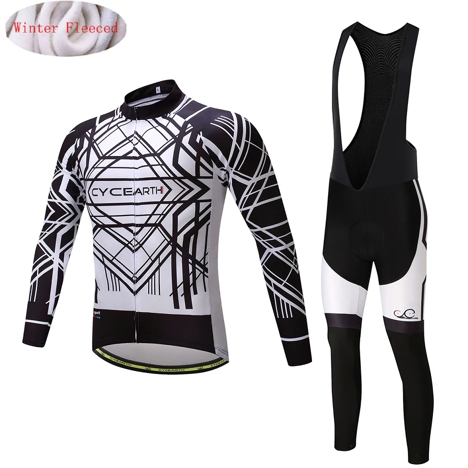

CYCEARTH-Thermal Fleece Cycling Jersey Kit, Bicycle Clothing, Bike MTB Maillot, Cycling Bib Pants, Warm, CEF008, 2017, Winter