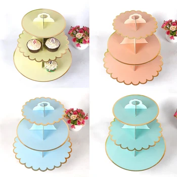 

3 Tier Cupcake Stand Paper Solid Striped Cupcake Wrapper Decorations for Wedding Birthday Holiday Party Dessert Table Supply