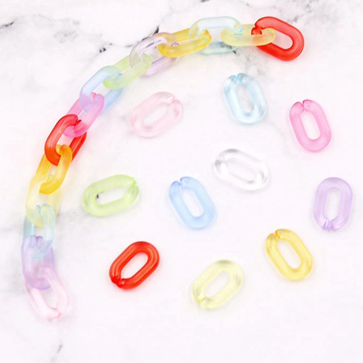 

200 Mixed Transparent Color Acrylic Oval Linking Rings Open Chain Beads 15X10mm Connector Chain For Necklace Bracelet