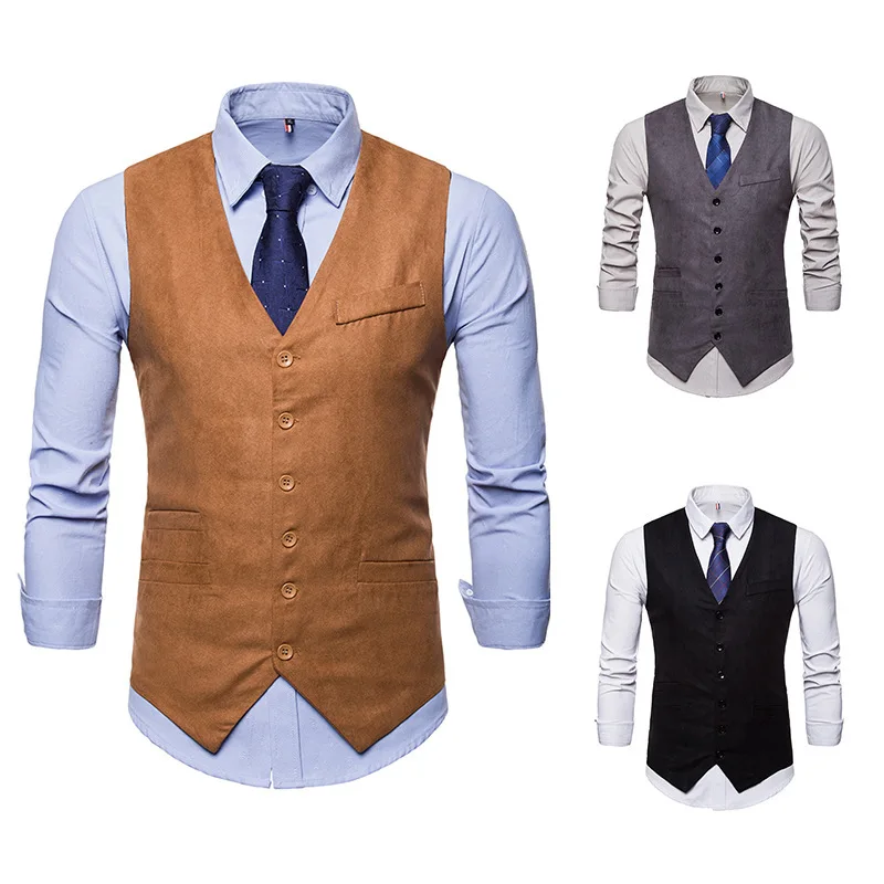 Autumn And Winter New Style Fashion Solid Color Suede Single Breasted Large Size Men Suit Vest M51
