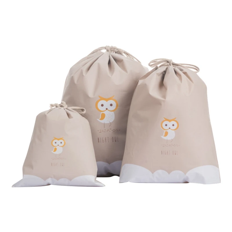 New 3PCS Home Travel Waterproof Cute Cartoon Drawstring Bag Portable Shoes Clothes Drawstring Storage Bag Set - Цвет: C