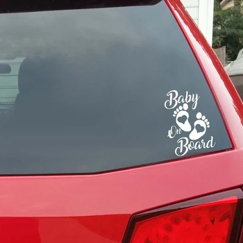 

12.2*17.5CM Car Sticker Vinyl Cute Funny Baby On Board Foot Print Warning Sign Vinyl Car Decal Sticker