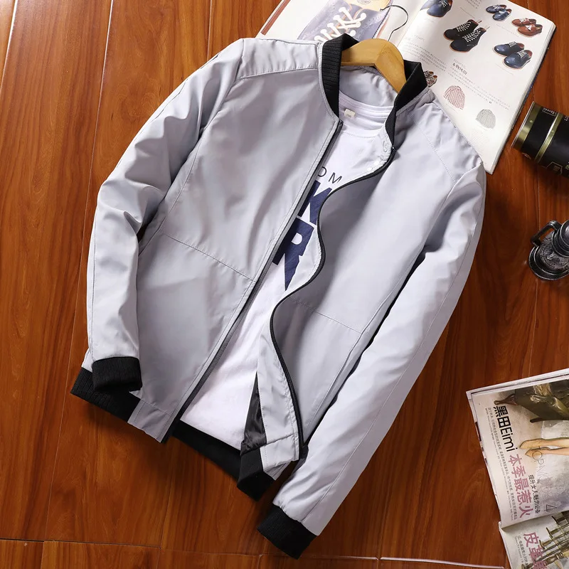 

Spring And Autumn Thin Men Baseball Collar Solid Color si li kou Coat Youth Slim Fit Large Size Casual Trend Jacket Men's