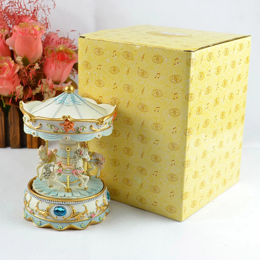 Carousel Mini Music Box Pink and Blue 2 Colors Musical Boxes for Love Girl or Children Christmas Gift