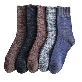 

Winter New Brand Men's Thickened Warm Harajuku Retro Terry Solid Color Towel Socks 5 Pair
