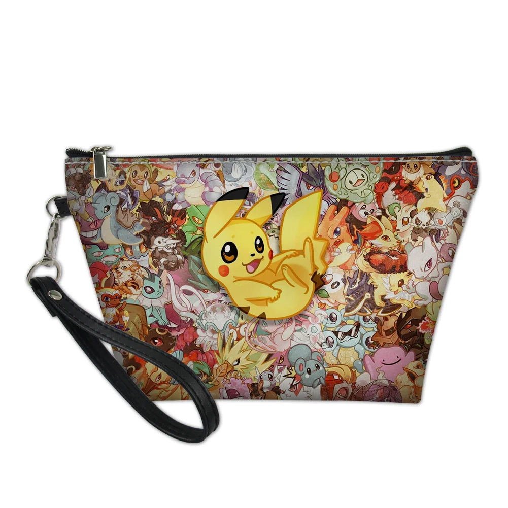HaoYun Girls Cosmetic Bag Pikachu Pokemon Pattern Beautician Women Travel Leather Make Up Necessaries Kawaii Pouch Toiletry Kit