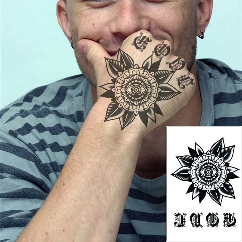 

Fake Black Flower Body Tattoo Finger Full Hand Sticker Temporary Water Transfer Eye Design Cool Woman Man Tattoo Decal Summer 3D