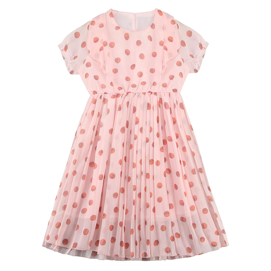 Kids Party Dresses For Girls Dot Pleated Dress Patchwork Chiffon Girl Cute Summer Clothes 6 8 10 12 14 | Детская одежда и обувь