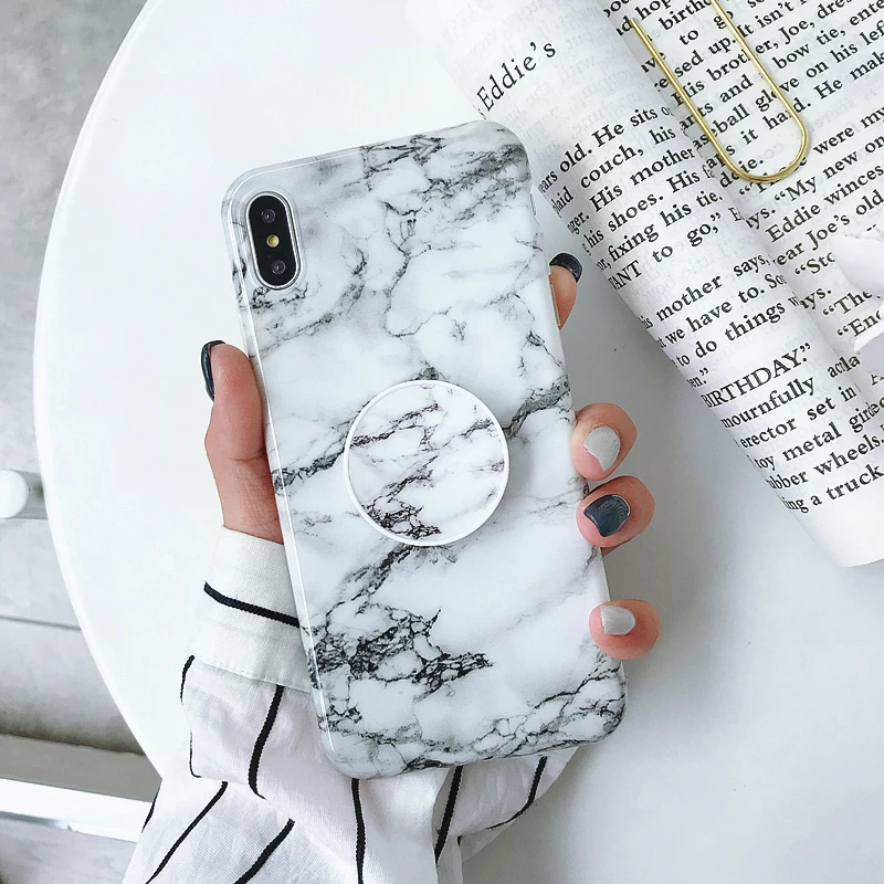 Для iPhone 11 Pro Max XR XS X XS MAX 6 6S 7 8 Plus мраморный чехол с подставкой держатель для телефона мягкое Силиконовое кольцо из ТПУ держатель чехол - Цвет: Бежевый