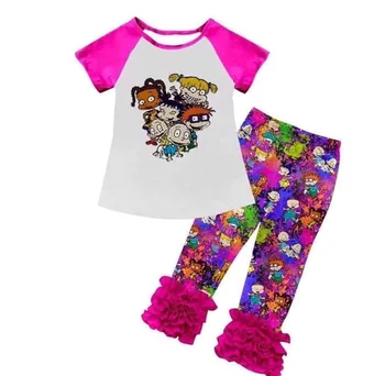 

high quality boutique summer clothes raglan top with ruffles design hot selling outfit lovely girls princess outfit