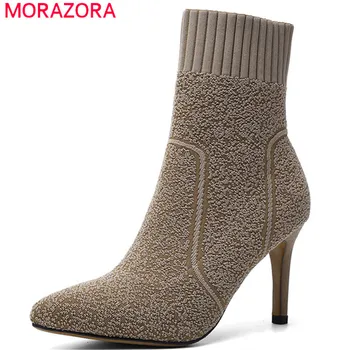 

MORAZORA 2020 hot Elastic socks boots woman pointed toe autumn ankle boots sexy stiletto high heels party wedding shoes woman