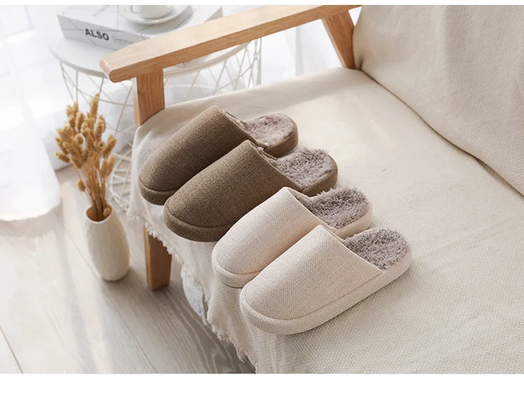 ASIFN Men's Slippers Winter Breathable cotton Japanese Style Warm Household Lightweight Non-slip Lady Slippers Zapatos Mujer